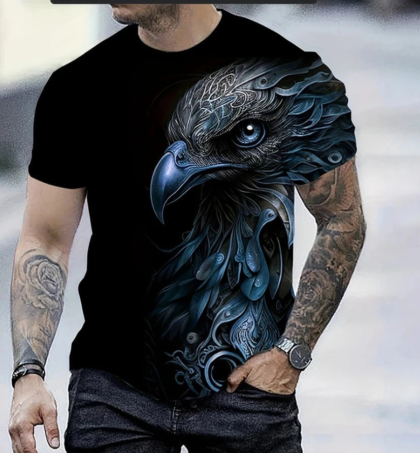 Men's Summer Fashion T-shirt Eagle 3D Printed Short sleeved T-shirt Summer Outdoor Leisure Quick drying Breathable T-shirt - AMULET RING STORE