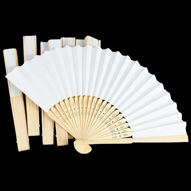 10/20/30pcs White Foldable Paper Fan Portable Chinese Bamboo Fan Wedding Gifts For Guest Birthday Party Decoration Kids Painting - AMULET RING STORE
