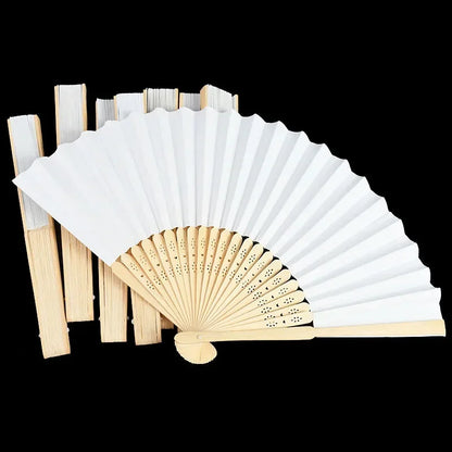 10/20/30pcs White Foldable Paper Fan Portable Chinese Bamboo Fan Wedding Gifts For Guest Birthday Party Decoration Kids Painting - AMULET RING STORE