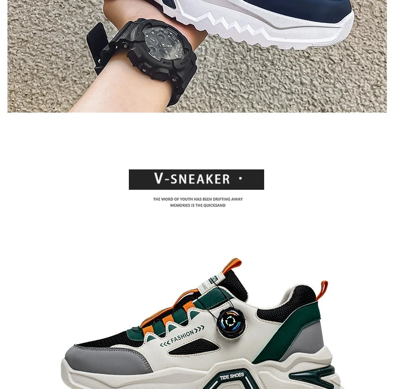 Men's Korean rotating buckle fashion casual sports shoes four season soft soled non slip outdoor running shoes student sneakers - AMULET RING STORE
