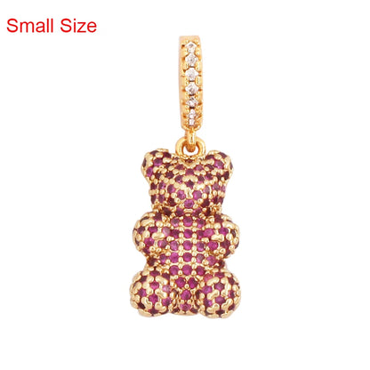 Luxury Fine Inlaid Rainbow Cubic Zirconia Charm Pendant,Cute Bear Jewelry Necklace Bracelet Making Wholesale Supplies M85 - AMULET RING STORE