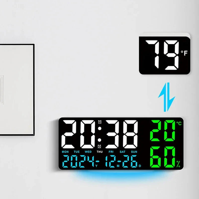 Digital Wall Clock with Atmosphere Lights Remote Control TEMP Humidity Display LED Large Table Clock Multifunctional Alarm Clock