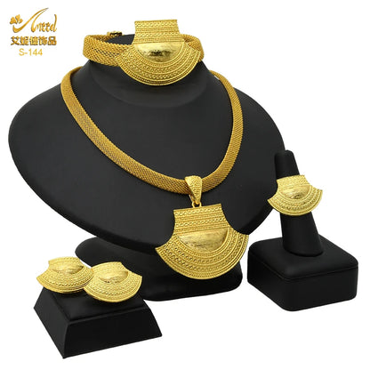 ANIID Dubai Plated Jewelry Set For Women Indian Earring and Necklace Nigeria Moroccan Bridal Accessorie Wedding Bracelet Gifts