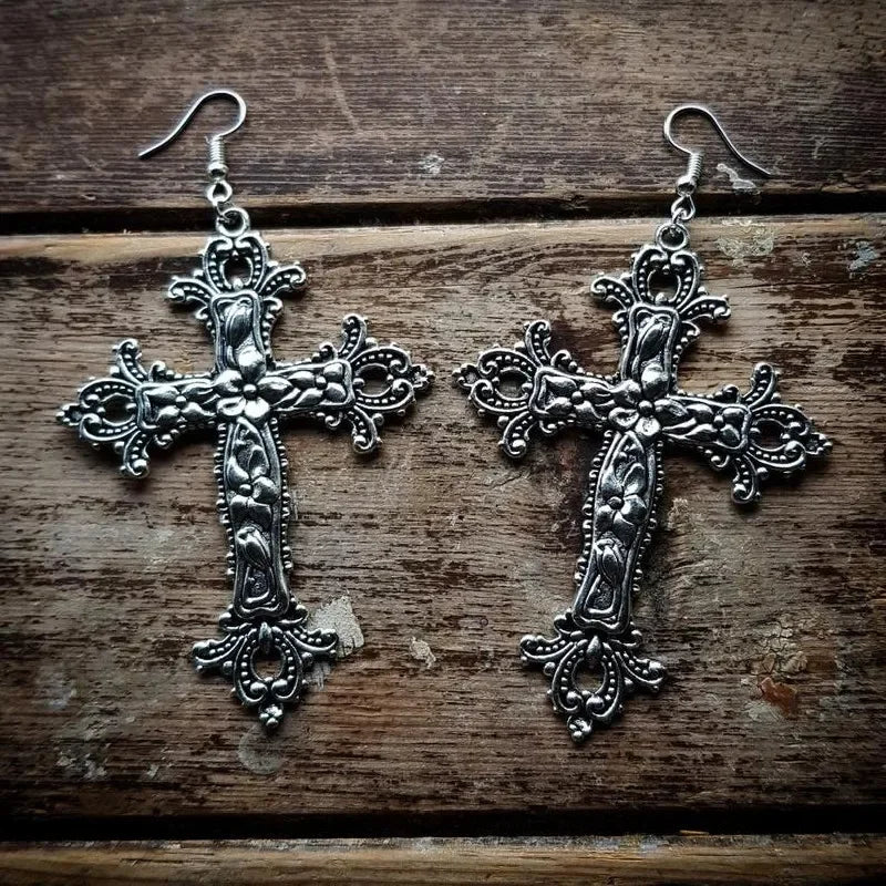 Large Detailed Cross Black Drill Jewel Necklace Silver Color Tone Pendant Goth Punk Jewellery Fashion Charm Statement Women Gift - AMULET RING STORE