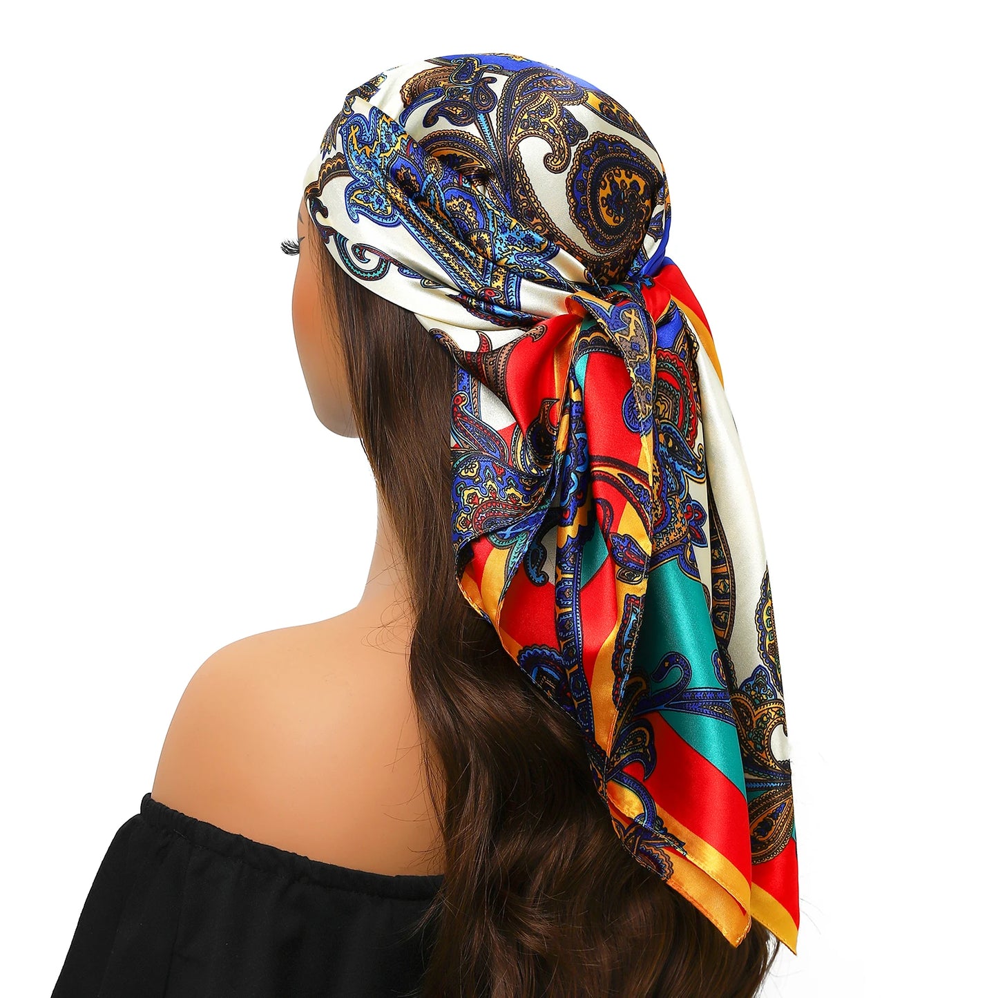 Head Scarf Women Luxury Brand Square 90*90cm Silk Foulard Satin Bandana Cheveux Soft Neckerchief Hijab Hair Scarves For Ladies - AMULET RING STORE
