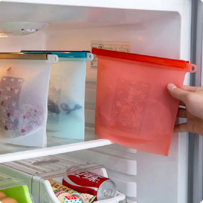 500-1500ML Silicone Bags Reusable Silicone Food Grade Storage Bag Lunch Sandwich Snack Fruit Freezer Zip Seal Keep Fresh Bags - AMULET RING STORE