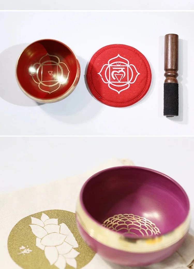 Nepal Handmade Buddha Singing Bowl Yoga Meditation Colorful Sound Therapy Tibetan Singing Bowls Healing Percussion Instruments - AMULET RING STORE