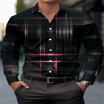 8 Color Geometric Plaid Shirt Men's Button Shirt Long Sleeve Casual Fashion Outdoor Vacation Street Trend 3D Printed Lapel Shirt
