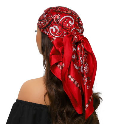Head Scarf Women Luxury Brand Square 90*90cm Silk Foulard Satin Bandana Cheveux Soft Neckerchief Hijab Hair Scarves For Ladies - AMULET RING STORE