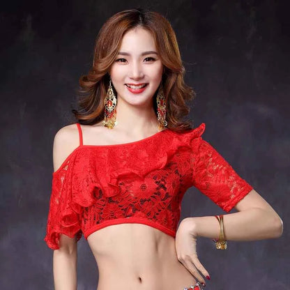 Women's ort Sve Lace Belly Dance Costume Sexy oulder Bared Practice Suit New 2020 Performance Wear Fitn Sportswear