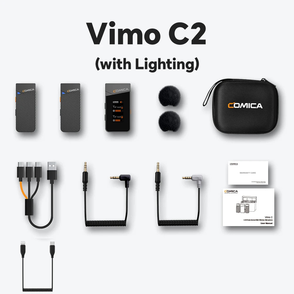 COMICA Vimo C 2.4G Mini Wireless Lapel Microphone with Charging Case, for Smartphone Camera Podcast Interview YouTube Facebook