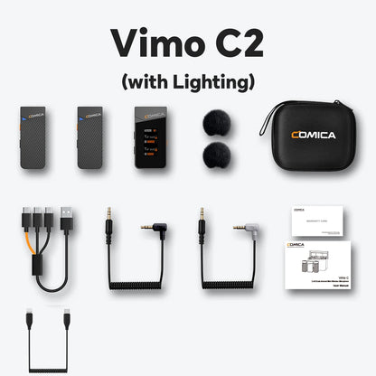 COMICA Vimo C 2.4G Mini Wireless Lapel Microphone with Charging Case, for Smartphone Camera Podcast Interview YouTube Facebook