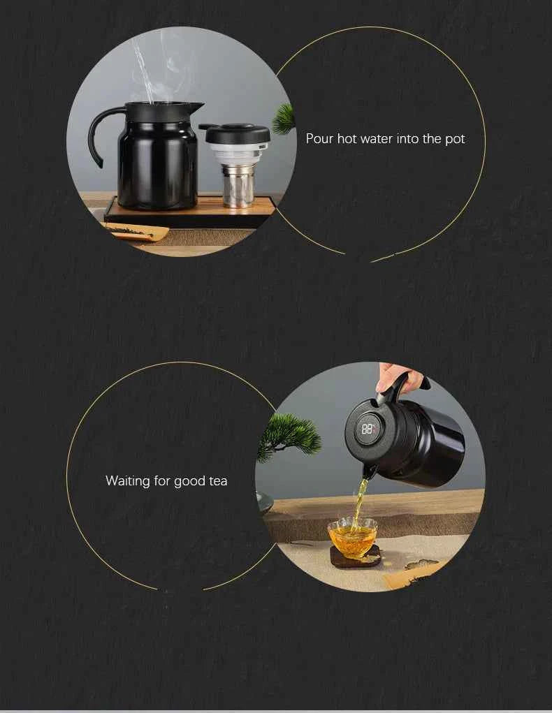 Smart LED Thermos 316 Stainless Steel Insulation Braising Teapot Large Capacity Hot Water Bottle Separating Coffee Vacuum Flask