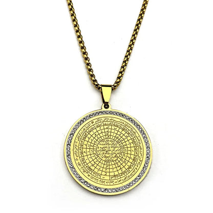 Muslim Arabic Quran Round Medal Pendant Necklace for Men Women Stainless Steel Gold Color Islamic Amulet Male Chain Jewelry