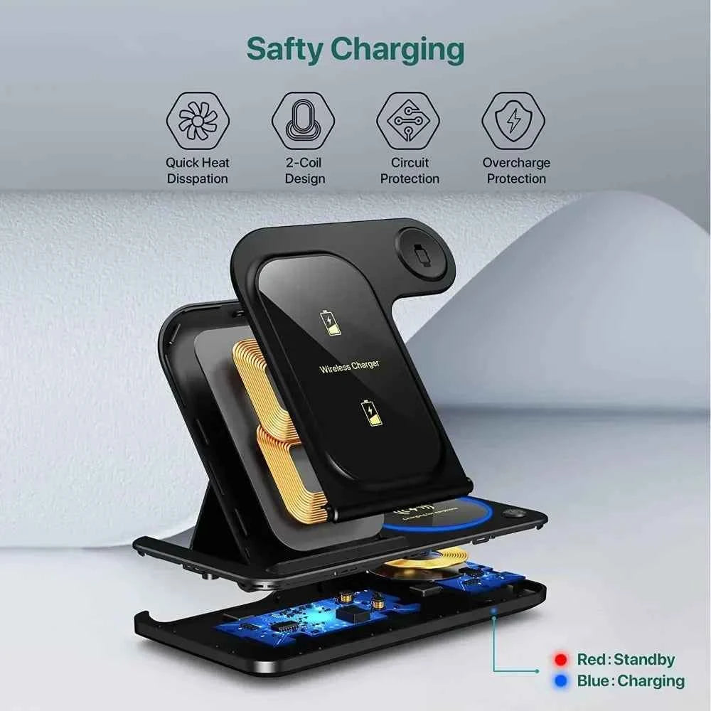 30W 3 in 1 Fast Wireless Charger Stand Foldable Wireless charging for IPhone 15 14 13 12 11 Apple Watch 9 8 7 6 5 Airpods Pro