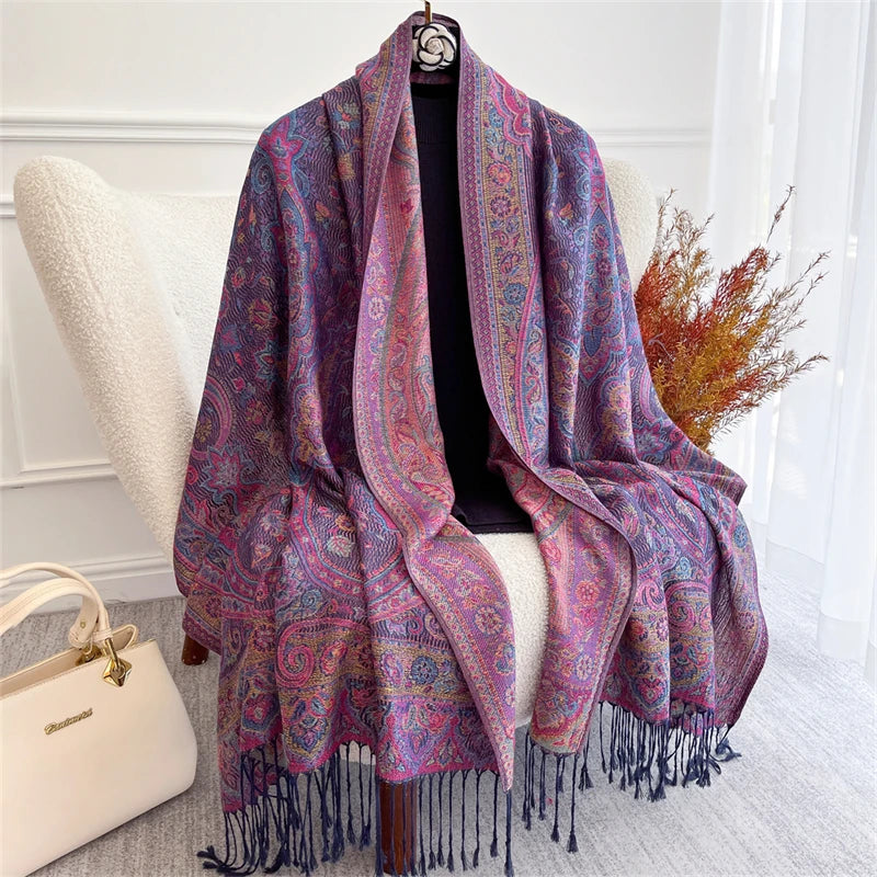 Autumn Bohemian Ethnic Paisley Cashmere Shawls Scarf for Women Warm Jacquard Pashmina Scarves Print Design Lady Foulard Stoles - AMULET RING STORE