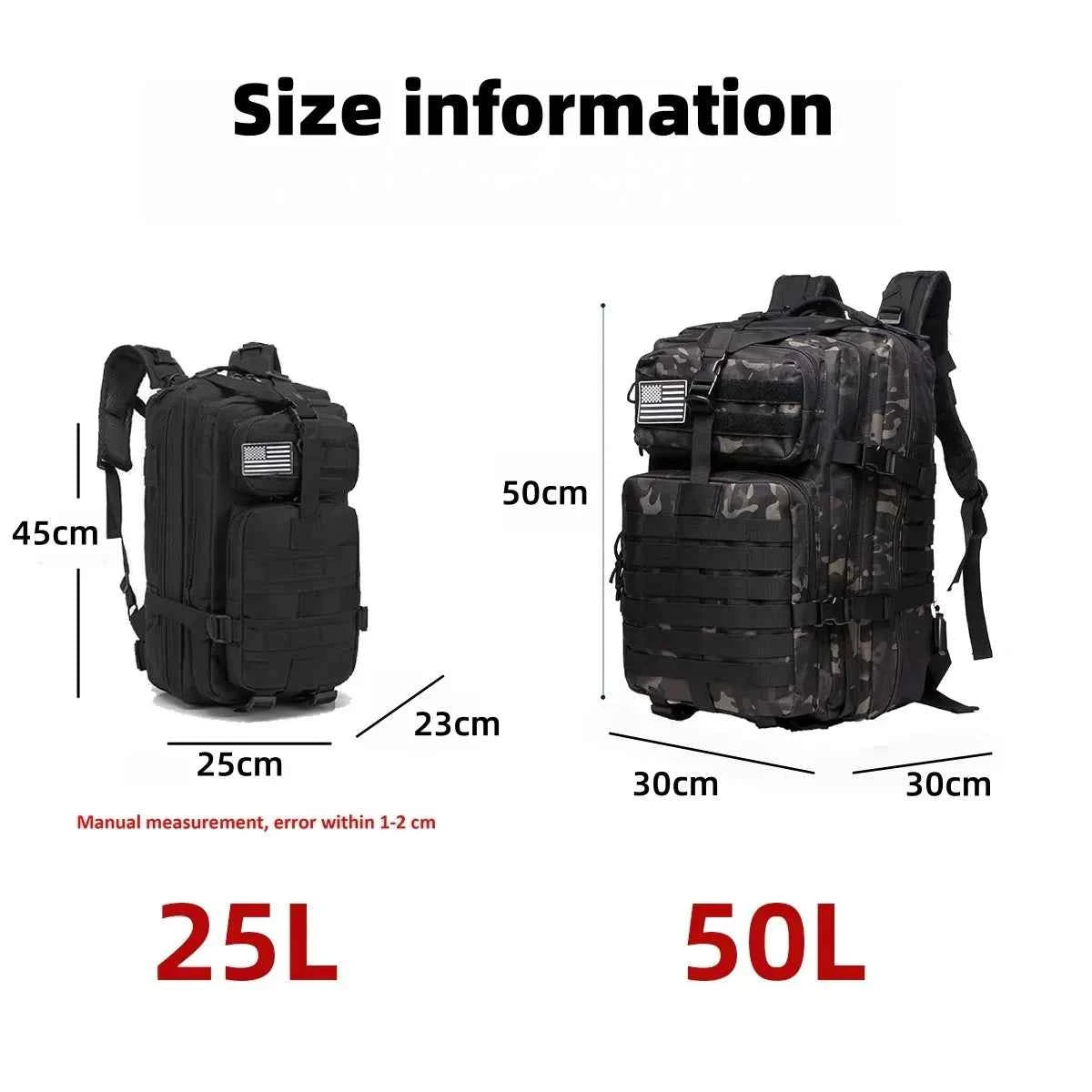 Outdoor tactical backpack - With a large waterproof capacity and lightweight design, this backpack is suitable for hiking trips.