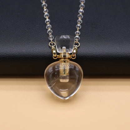 Natural Clear Quartz Stone Essential Oil Diffuser Pendant Stone Bead Chain Perfume Bottle Pendant Necklace Women Jewelry Party - AMULET RING STORE