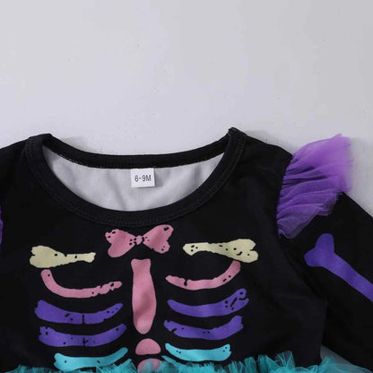 New Baby Girls Cute Cartoon Halloween Dress Long Sleeves Spliced Mesh Yarn Irregular Dress  Autumn Princess Party Tutu Dresses
