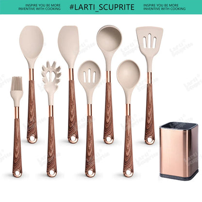 Good Quality Silicone Kitchen Utensils Set Rose Gold Plated Handle Cooking Tool Non-stick Heat Resistant Kitchenware Accessories