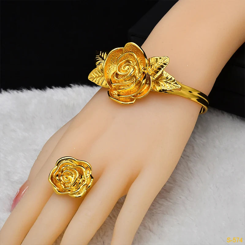 ANIID Dubai Ethiopian Jewelry Set Wedding For Women 24K Gold Color African Bridal Choker Rose Necklace Set Wholesale Gifts