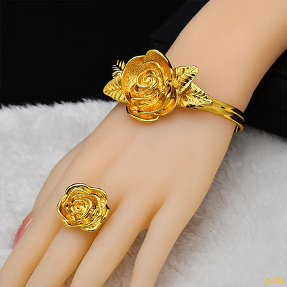 ANIID Dubai Ethiopian Jewelry Set Wedding For Women 24K Gold Color African Bridal Choker Rose Necklace Set Wholesale Gifts