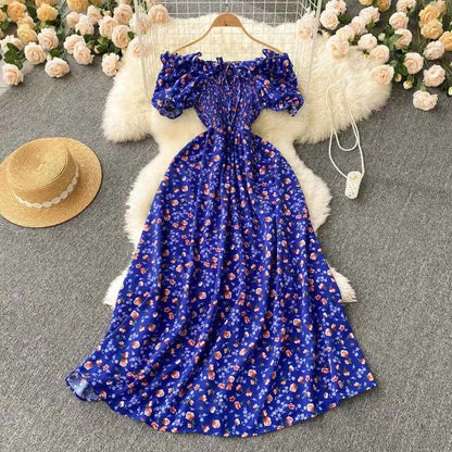 YuooMuoo Romantic Floral Print Long Dress 2024 New Summer Off Shoulders Puff Sleeve Big Swing Women Dress Korean Party Vestidos