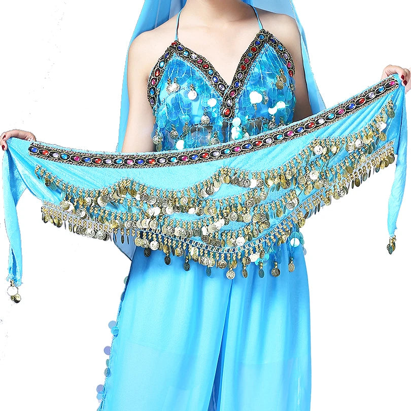 1PC New Style Belly Dance Belt Newest Multi-color Glass Silk Velvet Dancing Belt Scarf Crystal BellyDance Waist Chain Hip Scarf - AMULET RING STORE