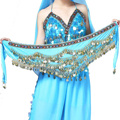 1PC New Style Belly Dance Belt Newest Multi-color Glass Silk Velvet Dancing Belt Scarf Crystal BellyDance Waist Chain Hip Scarf - AMULET RING STORE