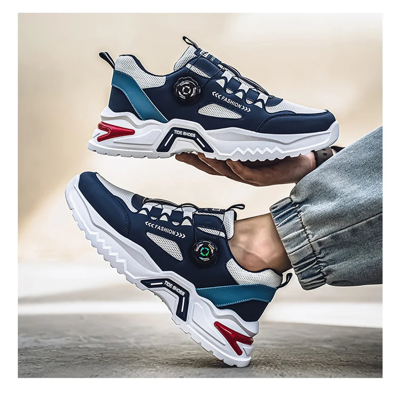 Men's Korean rotating buckle fashion casual sports shoes four season soft soled non slip outdoor running shoes student sneakers - AMULET RING STORE