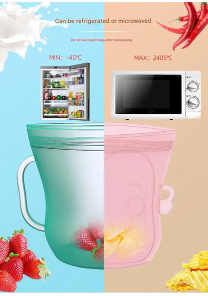 Cartoon Silicone Fresh-keeping Storage Bag,Reusable Food Grade Snack Bags for Children,Zipper Bag,Eco-Friendly,Leakproof - AMULET RING STORE