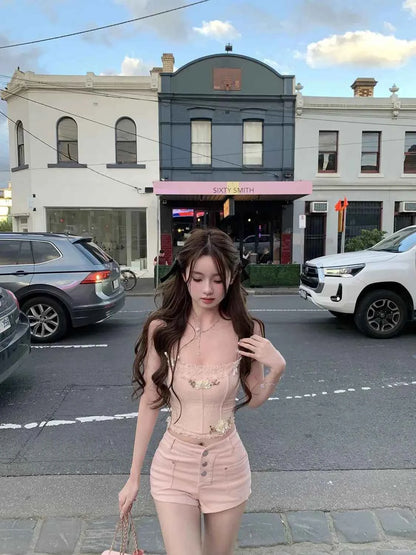 Korean Style Pink Straight Leg Women's Denim Shorts Designer Low Price Harajuku Fashion Y2k Casual XL Female Short Jeans Pants