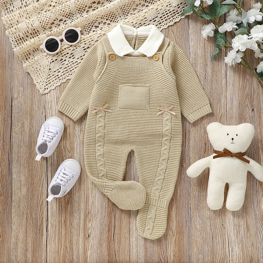 Autumn Baby Clothes Sets Knit Infant Boy Girl Sweater Long Sleeve+Romper Sleeveless Newborn Kid Pullover+Jumpsuit Foot Wrap 0-9M - AMULET RING STORE