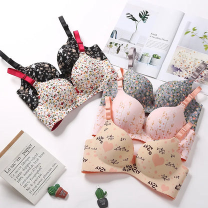 Women Flower Print Seamless Bra Sexy Lingerie Floral Push Up Bras One-Piece Underwear - AMULET RING STORE