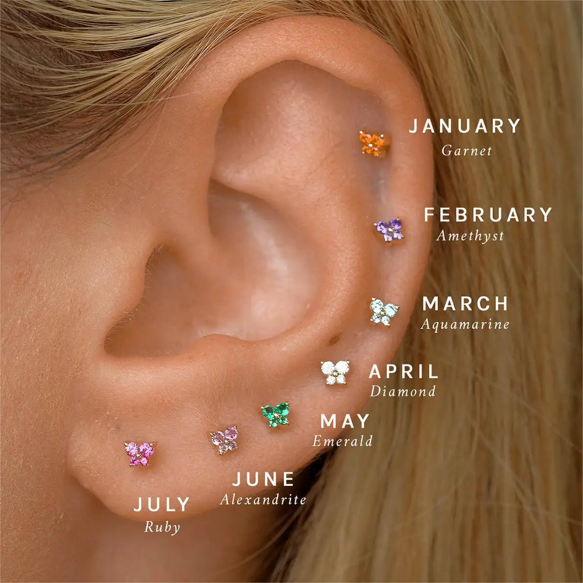 1PC Stainless Steel Birthstone Little Ear Stud Earrings 12 Zodiac Signs Crystal Zirconia Butterfly Earring Party Wedding Jewelry