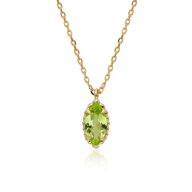 LAMOON Natrual Peridot Necklace For Women Gemstone Pendant 925 Sterling Silver Gold Plated Fine Jewelry August Birthstone Gift