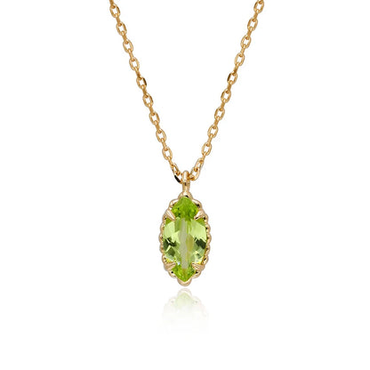 LAMOON Natrual Peridot Necklace For Women Gemstone Pendant 925 Sterling Silver Gold Plated Fine Jewelry August Birthstone Gift