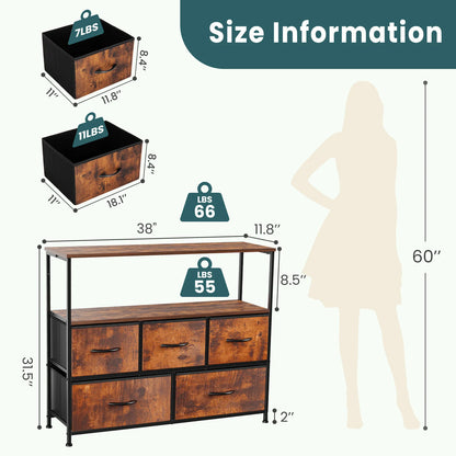 JHK Fireplace TV Stand Dresser For Bedroom With 5 Fabric Drawers Storage Closet Chest Clothes Storage Display Cabinet Furniture