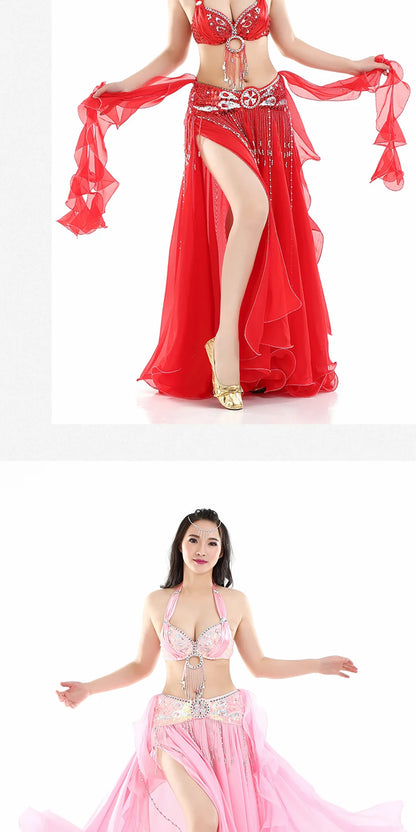 Belly Dance Skirt Chiffon Skirts Double Slit Ear Gauze Skirt High Slit Skirt For Adult Women Performance Practice Clothings