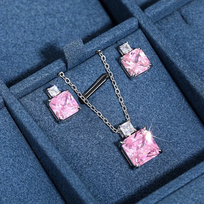 CAOSHI Sweet Romantic Pink Cubic Zirconia Pendant Necklace for Girl Anniversary Gift Delicate Wedding Jewelry Neck Accessories - AMULET RING STORE