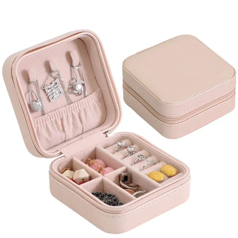 Portable Jewelry Box Jewelry Organizer Display Travel Jewelry Case Boxes Button Leather Storage Zipper Jewelers Joyero - AMULET RING STORE