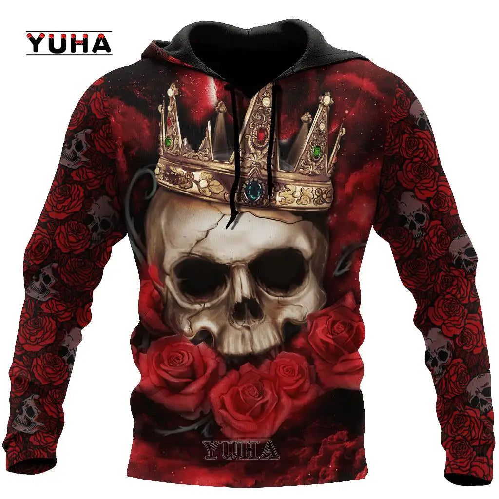 Dark Red Skull Tattoo 3D All Over Printed Men's Hoodie & Sweatshirt Spring and Autumn Unisex Hoodies Casual Sportswear - AMULET RING STORE
