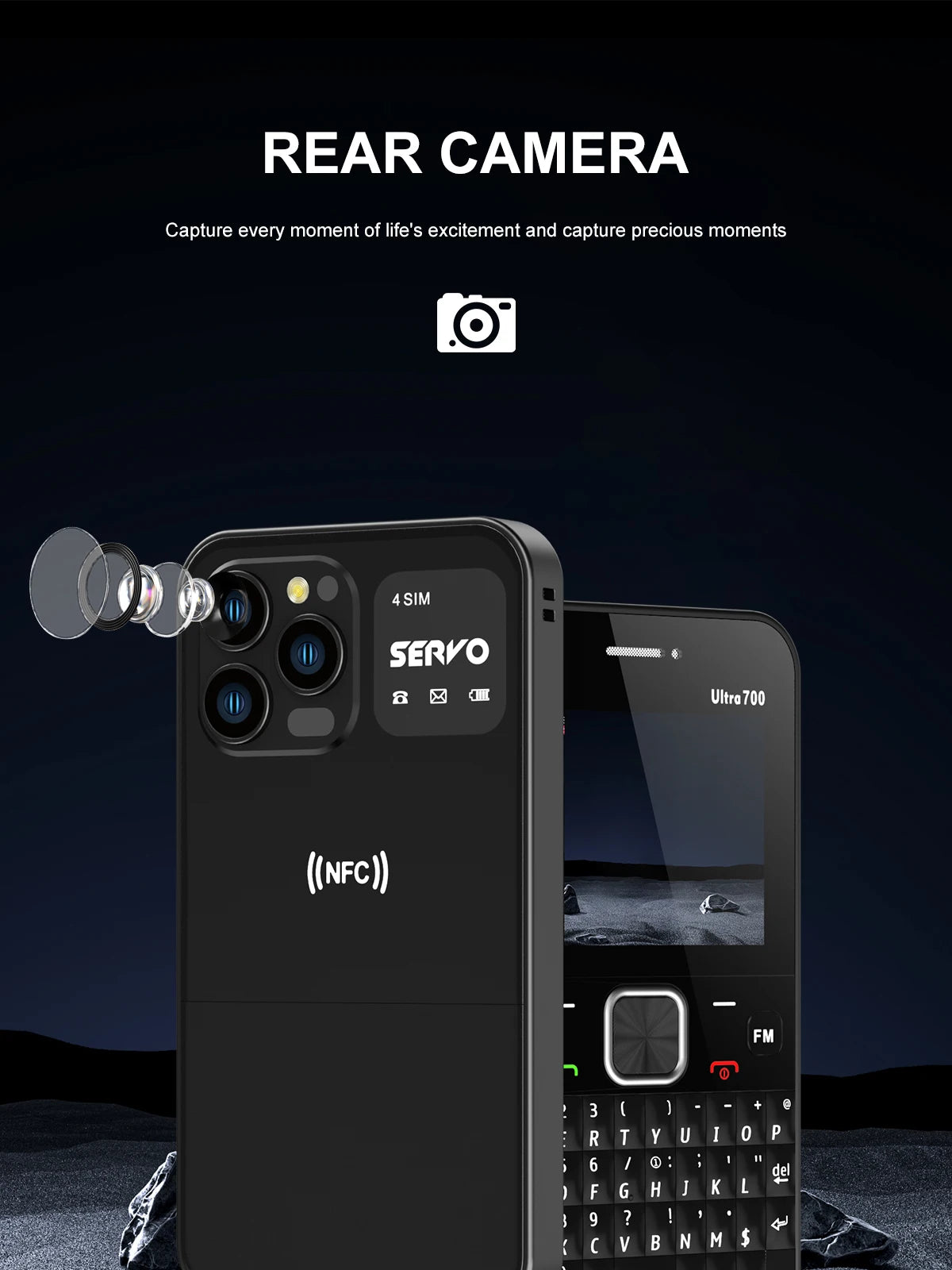 SERVO 4 SIM Card 4 Standby QWERTY Keyboard Mobile Phone Speed Dial Blacklist FM Radio Flashlight 2G GSM Cellular Cellphone TypeC