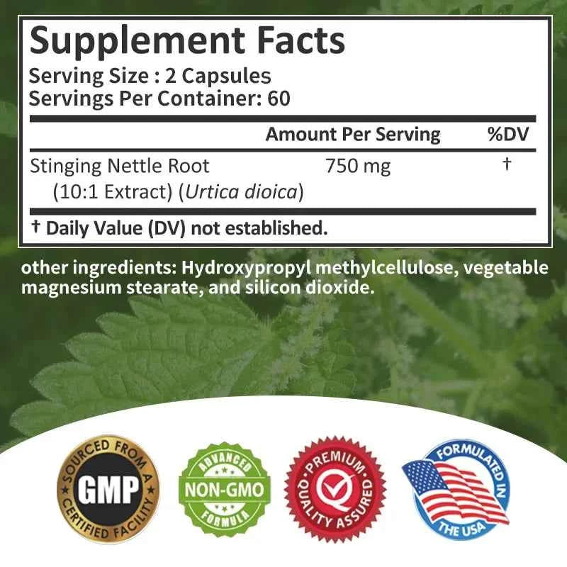 Stinging Nettle Root Capsules - Promotes Prostate and Urinary Tract Health, Reduces Urinary FrequencyCapsule