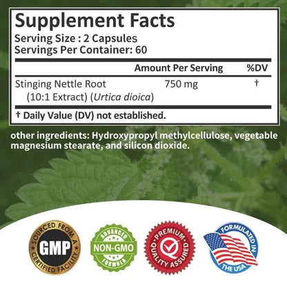 Stinging Nettle Root Capsules - Promotes Prostate and Urinary Tract Health, Reduces Urinary FrequencyCapsule