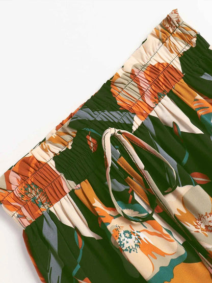 Women Floral Print Elastic Waist Pleated Skirt Multiple Colors All-match Lady Skirt