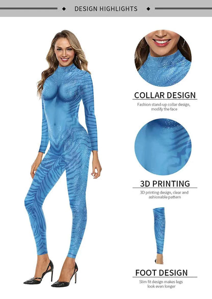 New Cosplay Costume Avatar Movie Themed 3D Digital Print Jumpsuit for Men and Women 3D Digital Print Jumpsuit