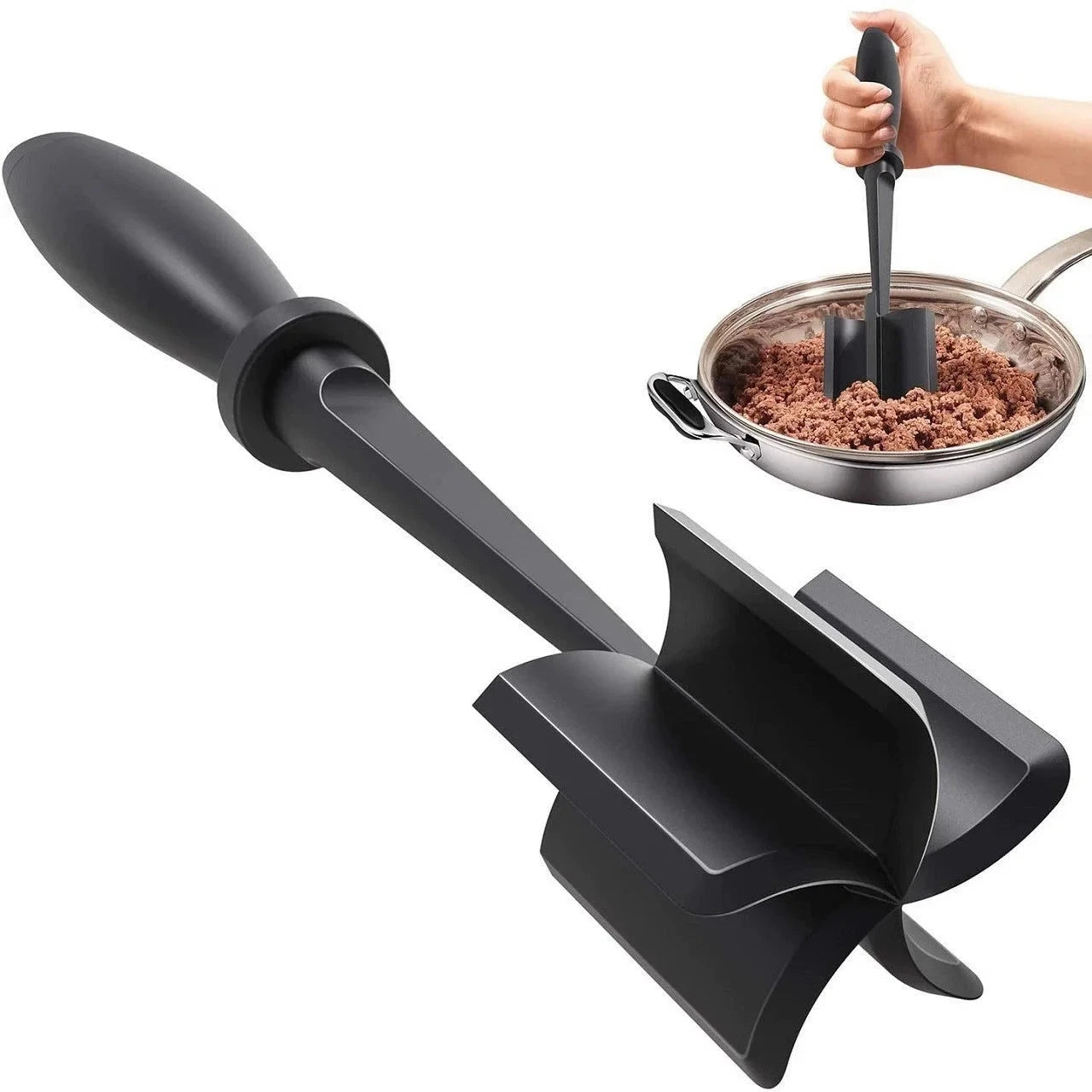 Meat Chopper Masher for Ground Beef and Hamburger Meat, Heat Resistant 5 Curved Blades Ground Beef Smasher, Mix and Chop Tool - AMULET RING STORE