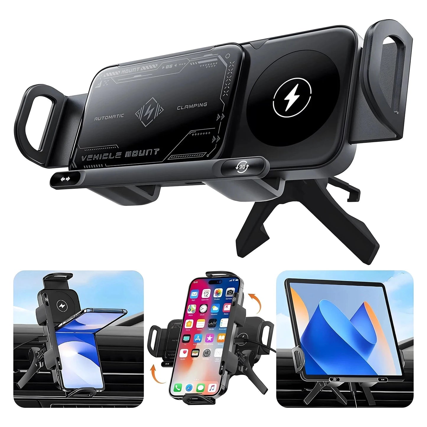 2-in-1 Car Wireless Charger Dual Coil Fold Screen Phone Fast Charging For Samsung Galaxy Z Fold 5 6 Air Vent Car Phone Holder