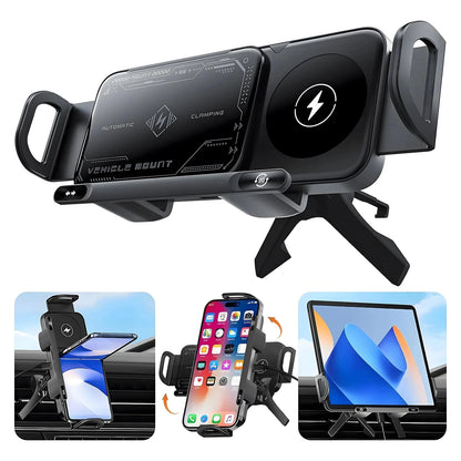 2-in-1 Car Wireless Charger Dual Coil Fold Screen Phone Fast Charging For Samsung Galaxy Z Fold 5 6 Air Vent Car Phone Holder
